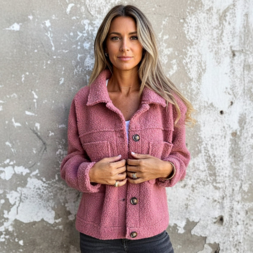 Amelia | Chic Teddy Textured Fleece Jacket with Button Detail