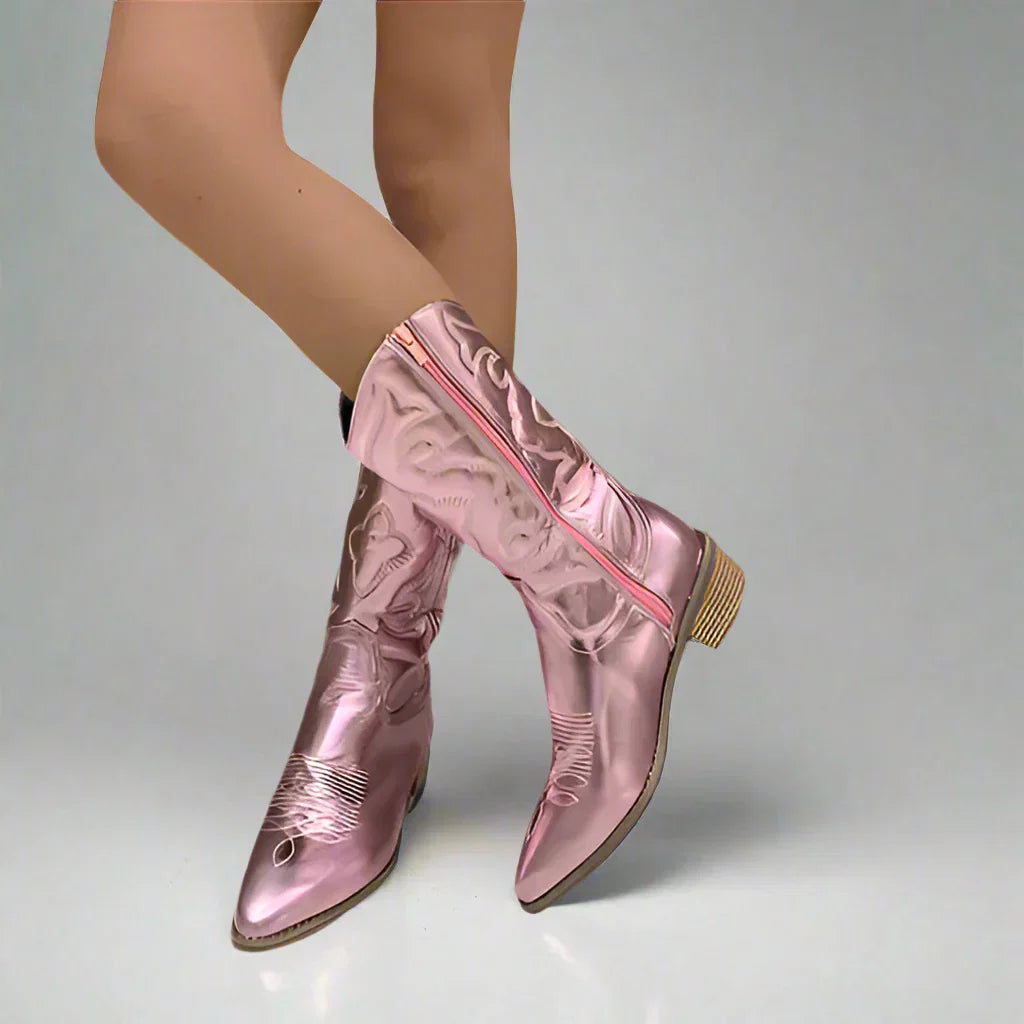 Amelia | Effortless Metallic Mid-Calf Western Womens Boots