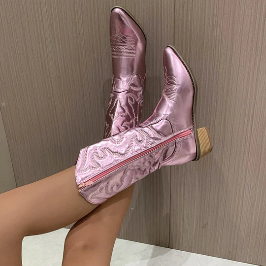 Amelia | Effortless Metallic Mid-Calf Western Womens Boots