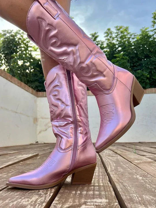 Amelia | Effortless Metallic Mid-Calf Western Womens Boots