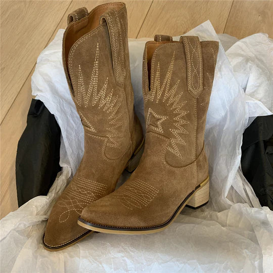 Amelia | Effortless Metallic Mid-Calf Western Womens Boots