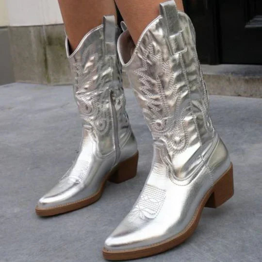 Amelia | Effortless Metallic Mid-Calf Western Womens Boots