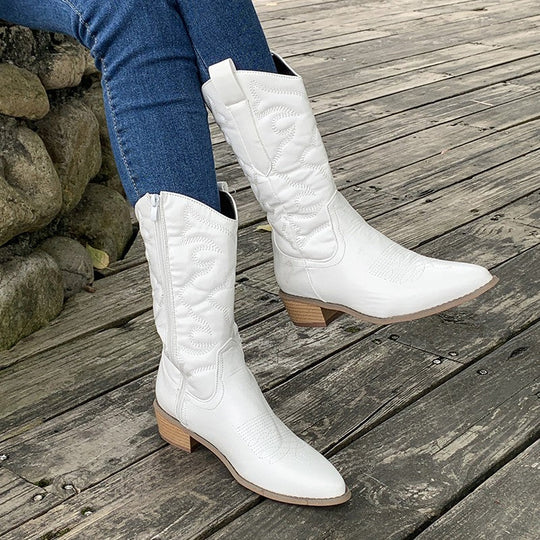 Amelia | Effortless Metallic Mid-Calf Western Womens Boots