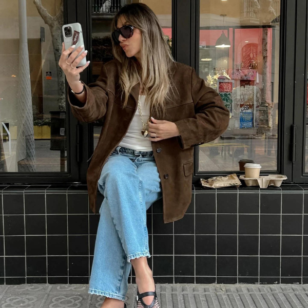 Amelie | Classic Suede Jacket with Button Front