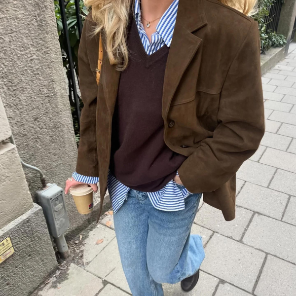 Amelie | Classic Suede Jacket with Button Front