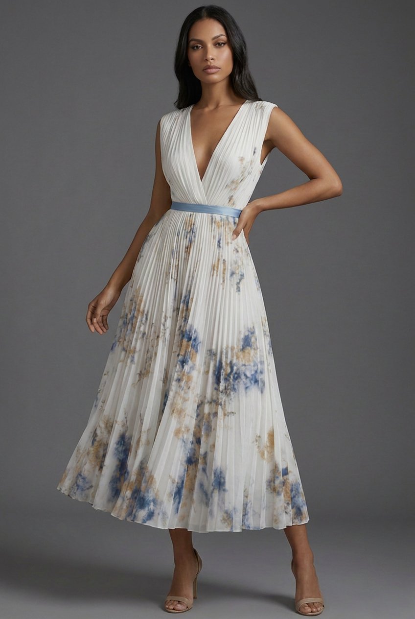 Arabella | Effortless Pleated Floral Midi Christmas Dress