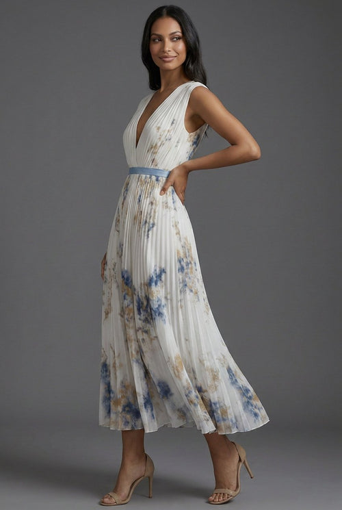 Arabella | Effortless Pleated Floral Midi Christmas Dress