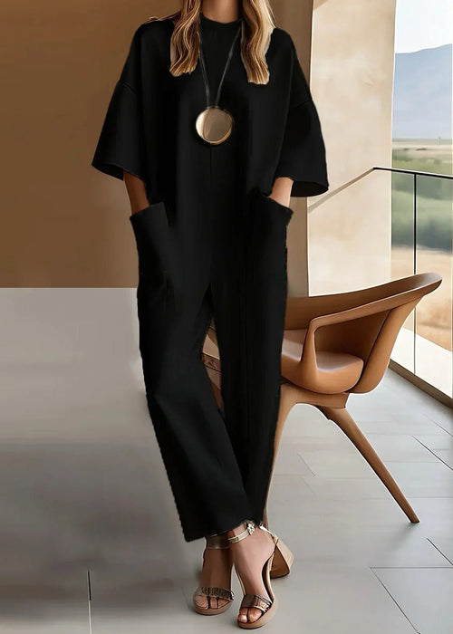 Arabella | Polished Wide-Leg Crew Neck Jumpsuit