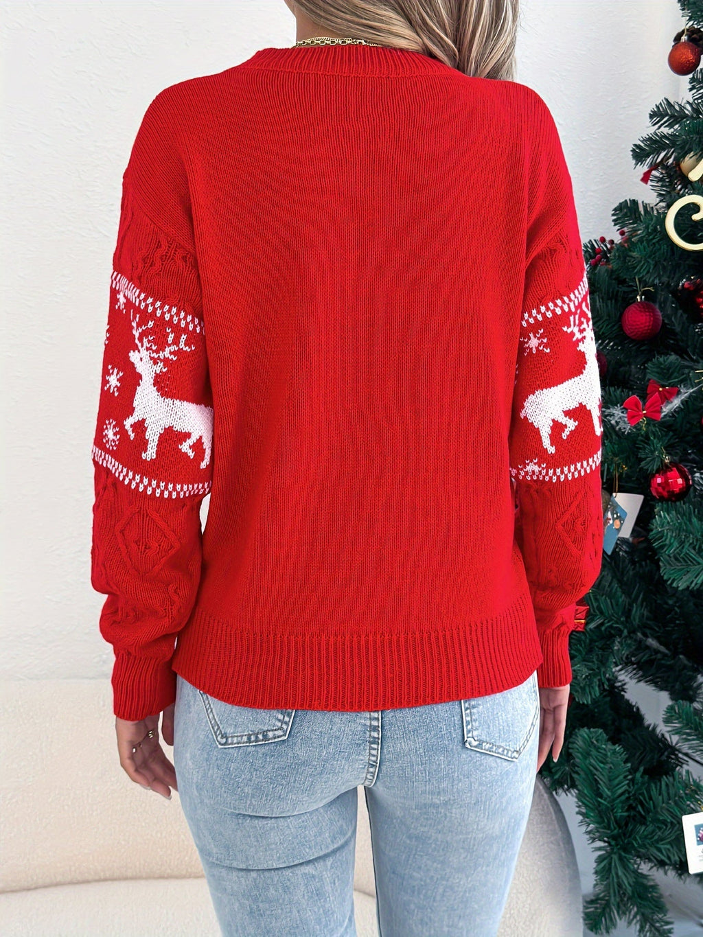 Arabella | Stylish Reindeer Cable Knit Ladies Xmas Jumpers
