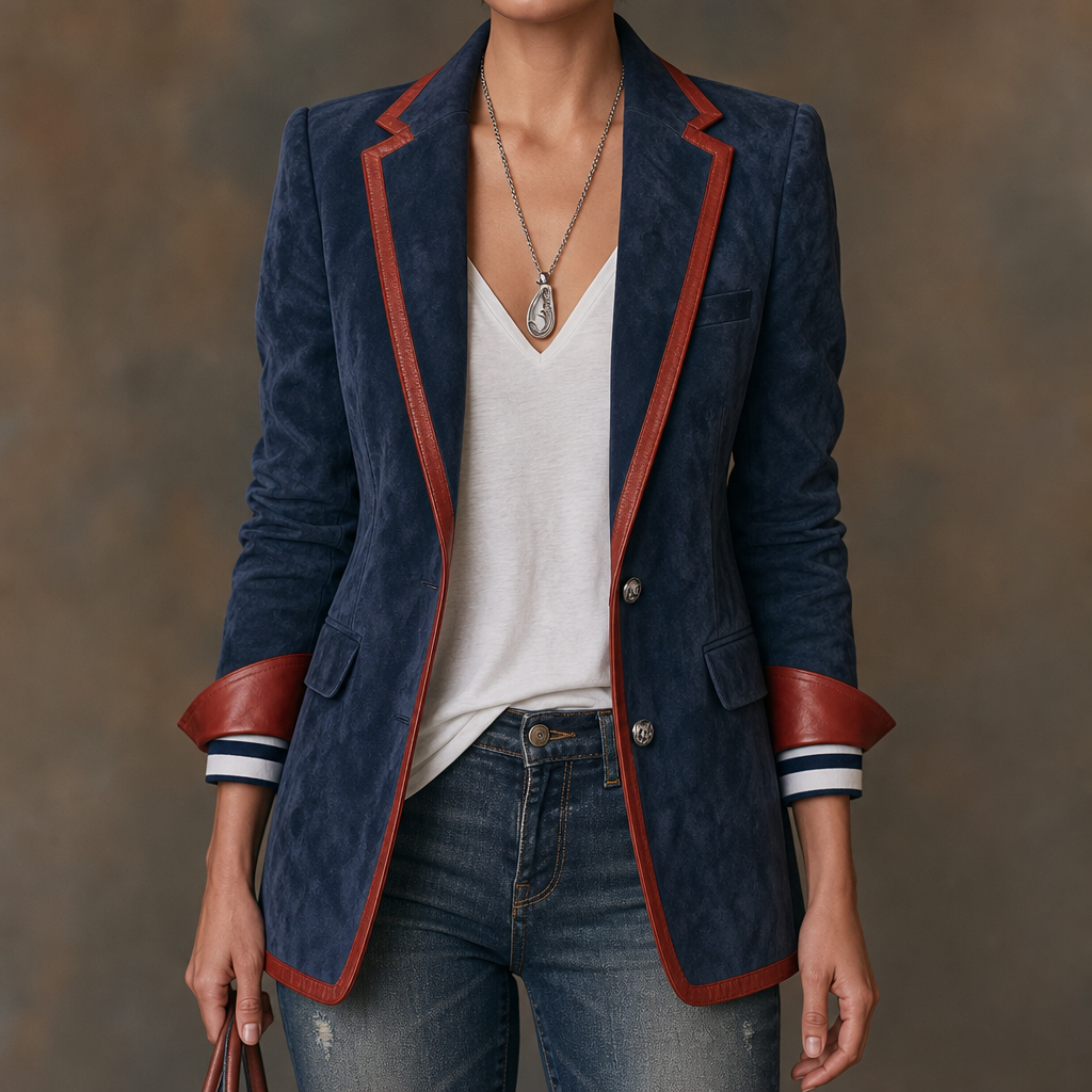 Arabella | Stylish Tailored Contrast Trim Velvet Blazer