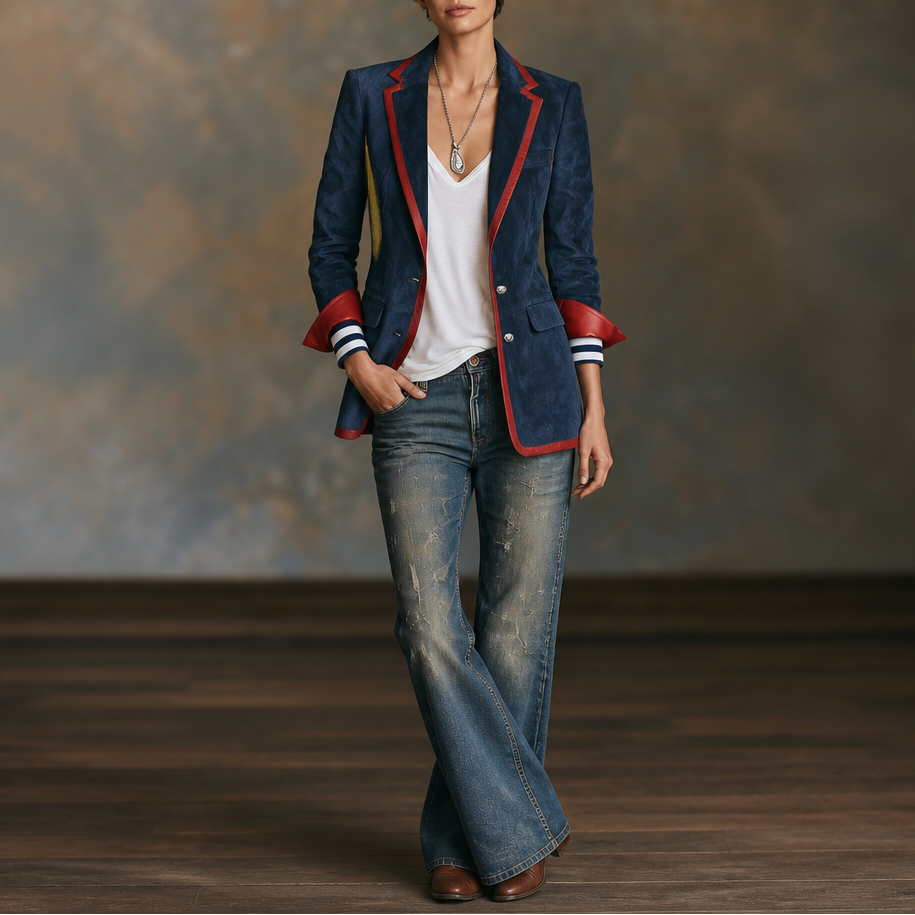 Arabella | Stylish Tailored Contrast Trim Velvet Blazer