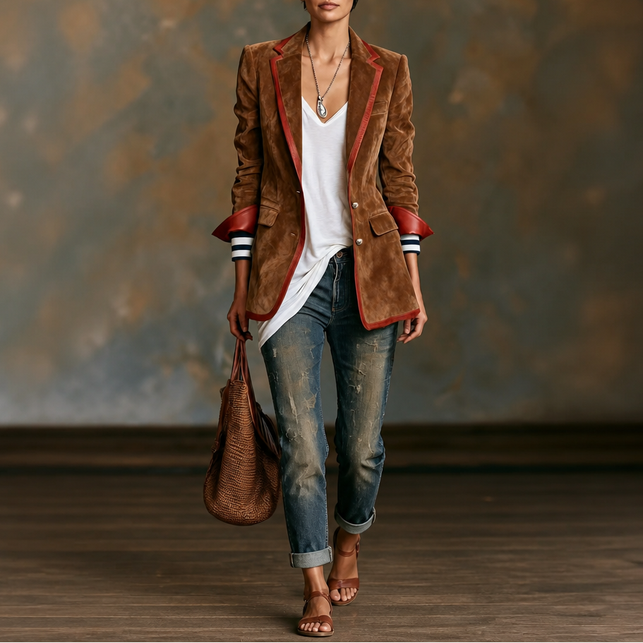 Arabella | Stylish Tailored Contrast Trim Velvet Blazer