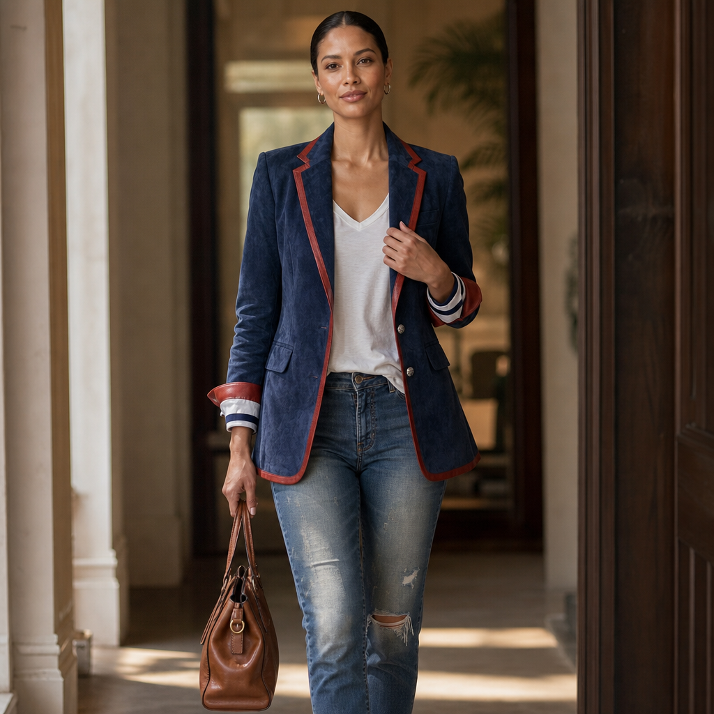 Arabella | Stylish Tailored Contrast Trim Velvet Blazer