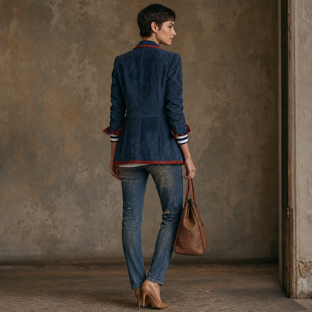 Arabella | Stylish Tailored Contrast Trim Velvet Blazer