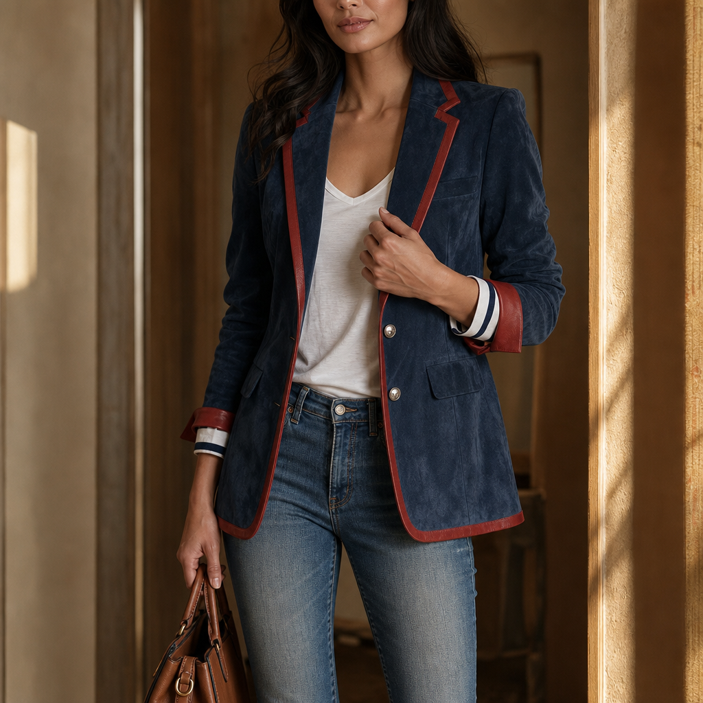 Arabella | Stylish Tailored Contrast Trim Velvet Blazer
