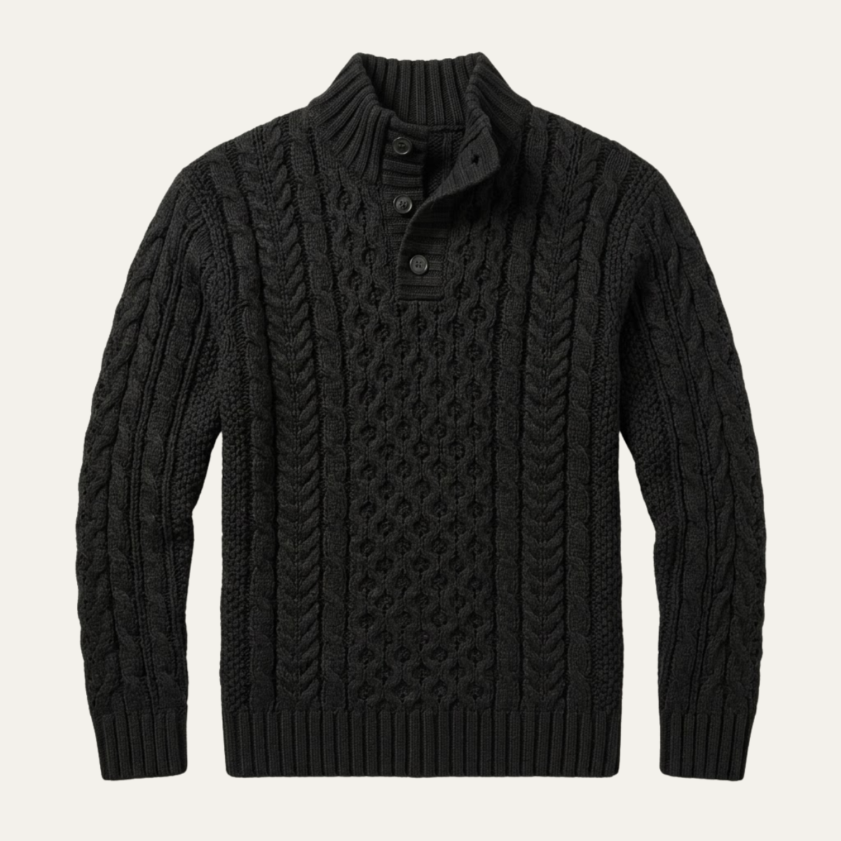 Archie | Cable Knit Button Neck Mens Knit Jumper