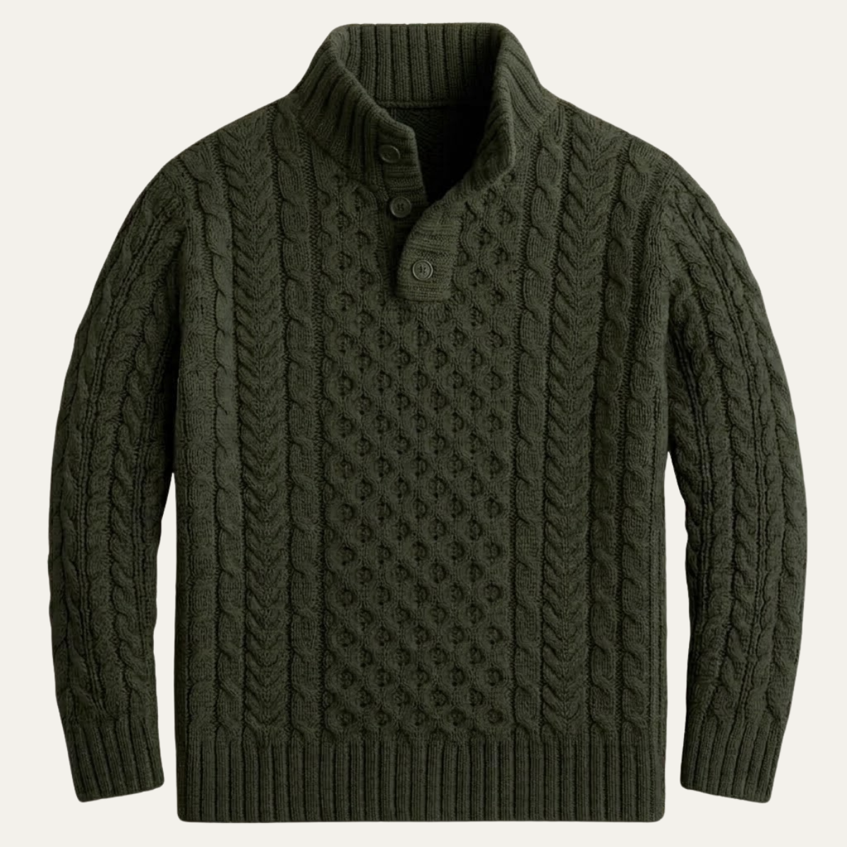 Archie | Cable Knit Button Neck Mens Knit Jumper