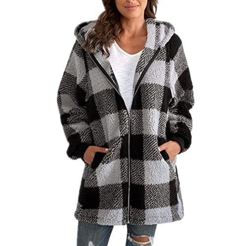 Aria | Chic Plaid Hooded Fleece Jacket