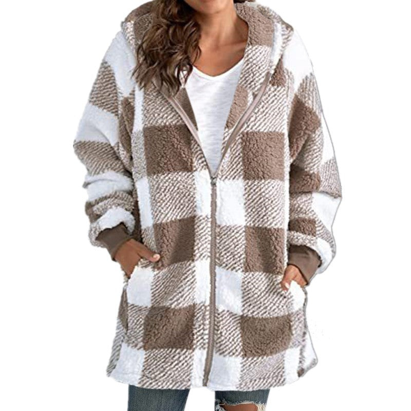 Aria | Chic Plaid Hooded Fleece Jacket