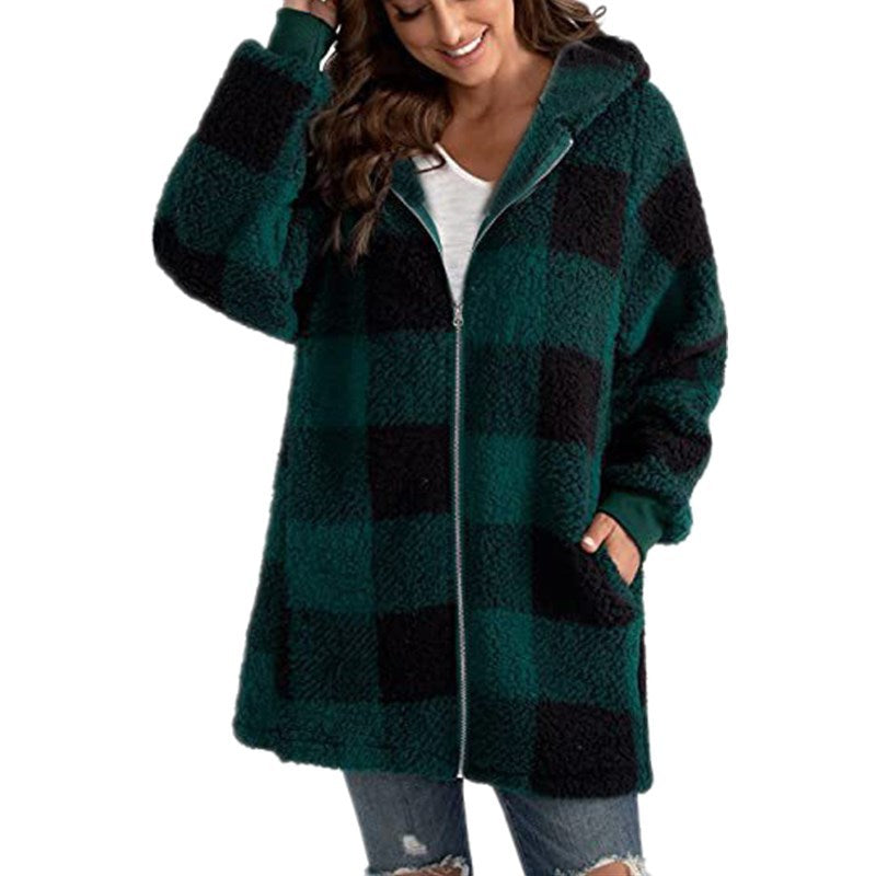 Aria | Chic Plaid Hooded Fleece Jacket