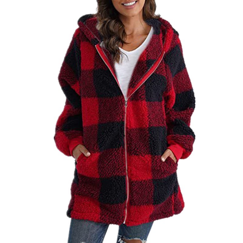 Aria | Chic Plaid Hooded Fleece Jacket