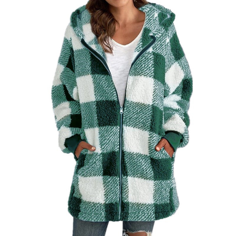Aria | Chic Plaid Hooded Fleece Jacket