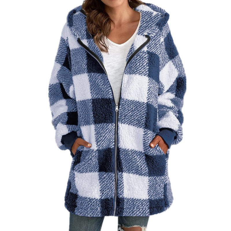 Aria | Chic Plaid Hooded Fleece Jacket