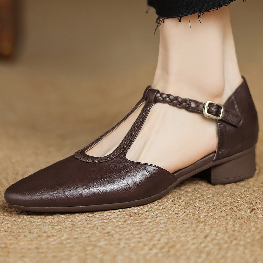 Aria | Effortless Braided T-Strap Mary Jane Flats