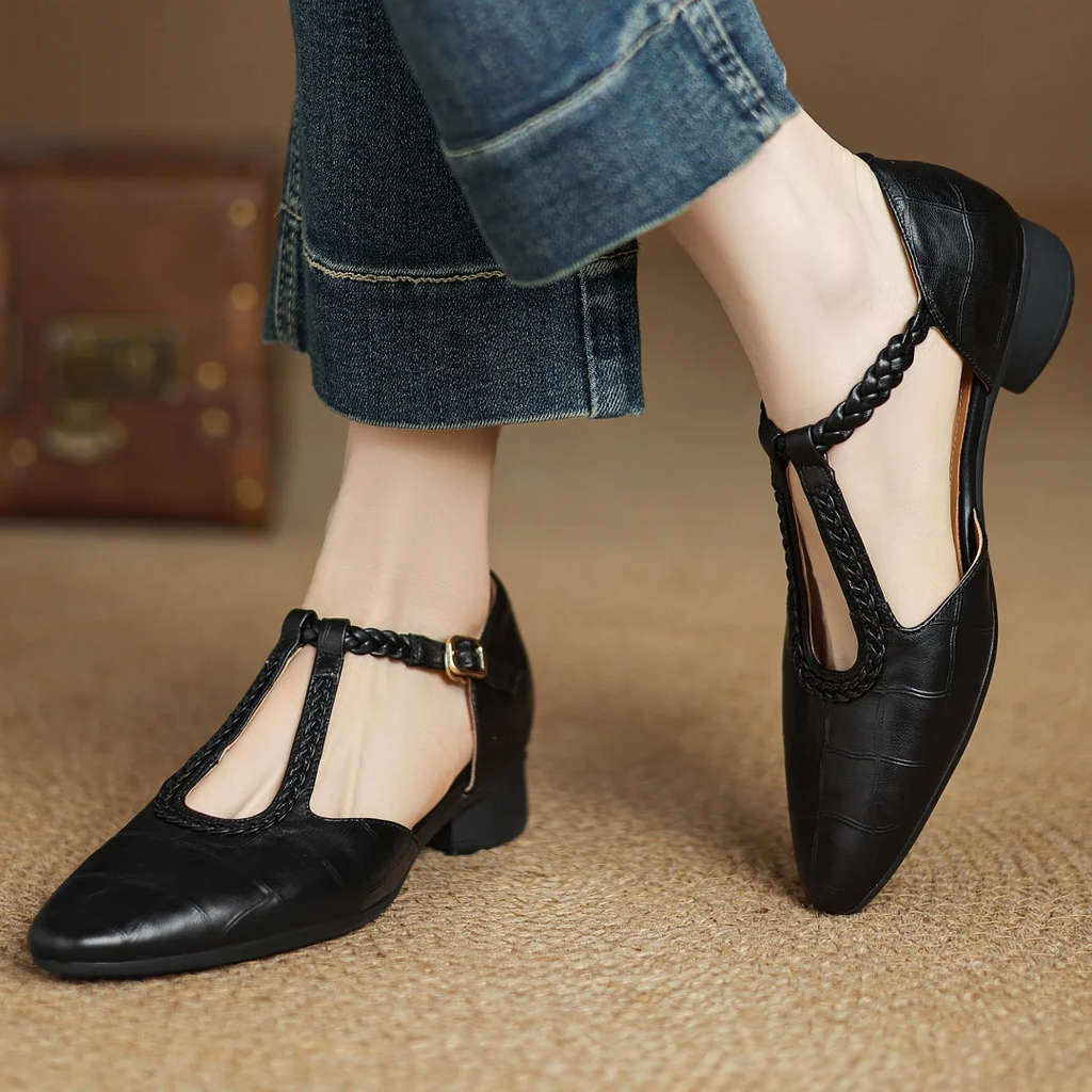Aria | Effortless Braided T-Strap Mary Jane Flats