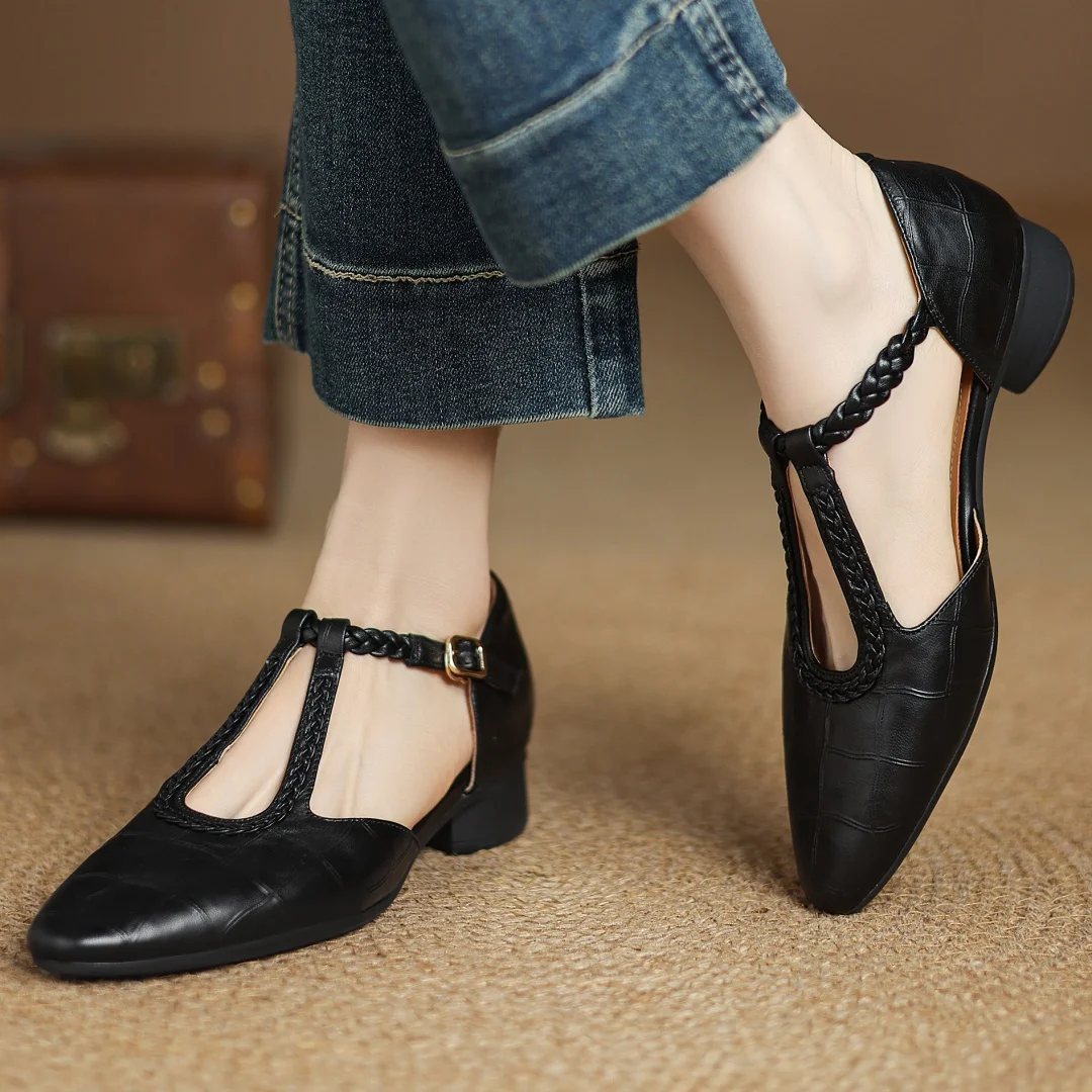 Aria | Effortless Braided T-Strap Mary Jane Flats