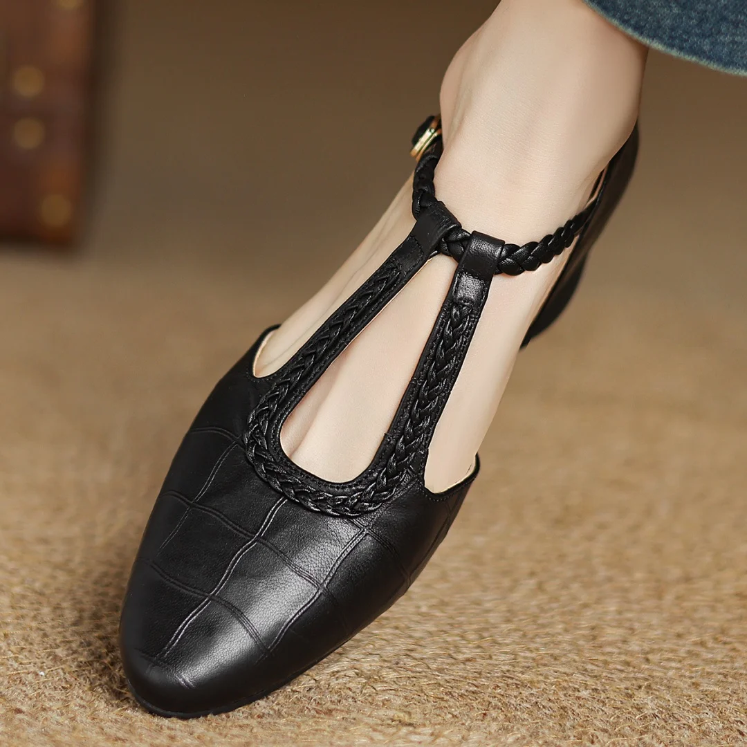 Aria | Effortless Braided T-Strap Mary Jane Flats