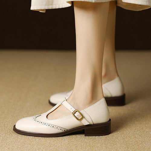 Aria | Polished T-Bar Brogue Mary Jane Shoes
