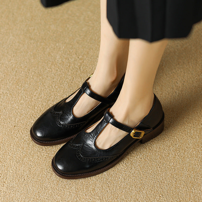 Aria | Polished T-Bar Brogue Mary Jane Shoes