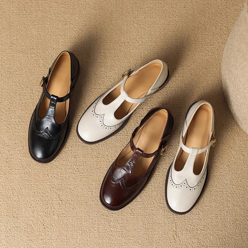Aria | Polished T-Bar Brogue Mary Jane Shoes