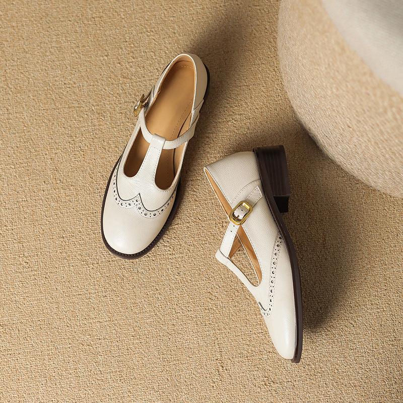 Aria | Polished T-Bar Brogue Mary Jane Shoes