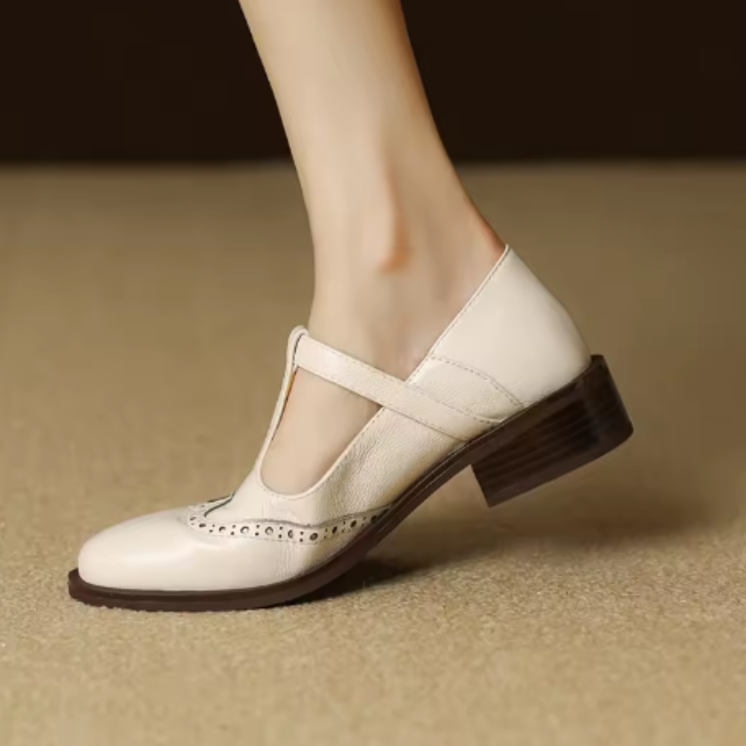 Aria | Polished T-Bar Brogue Mary Jane Shoes