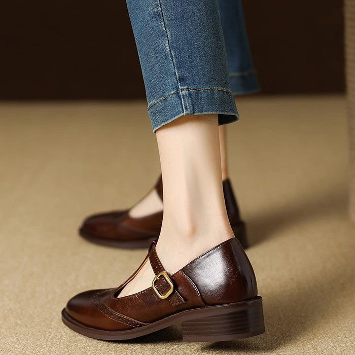 Aria | Polished T-Bar Brogue Mary Jane Shoes