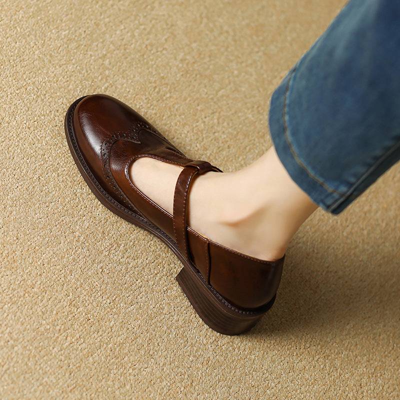 Aria | Polished T-Bar Brogue Mary Jane Shoes