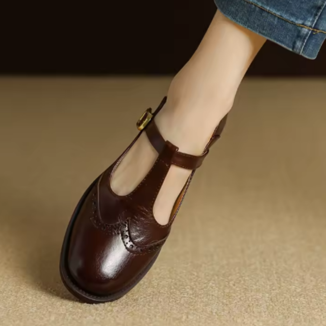 Aria | Polished T-Bar Brogue Mary Jane Shoes