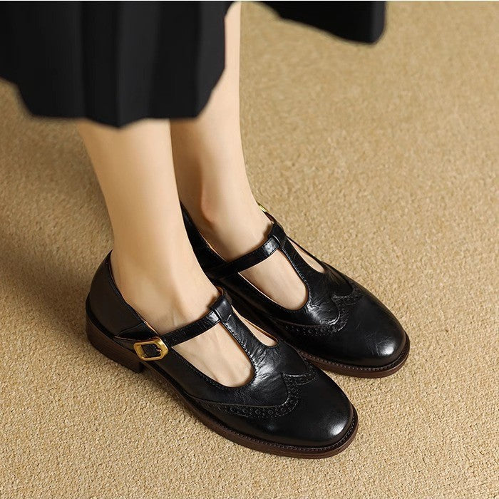 Aria | Polished T-Bar Brogue Mary Jane Shoes