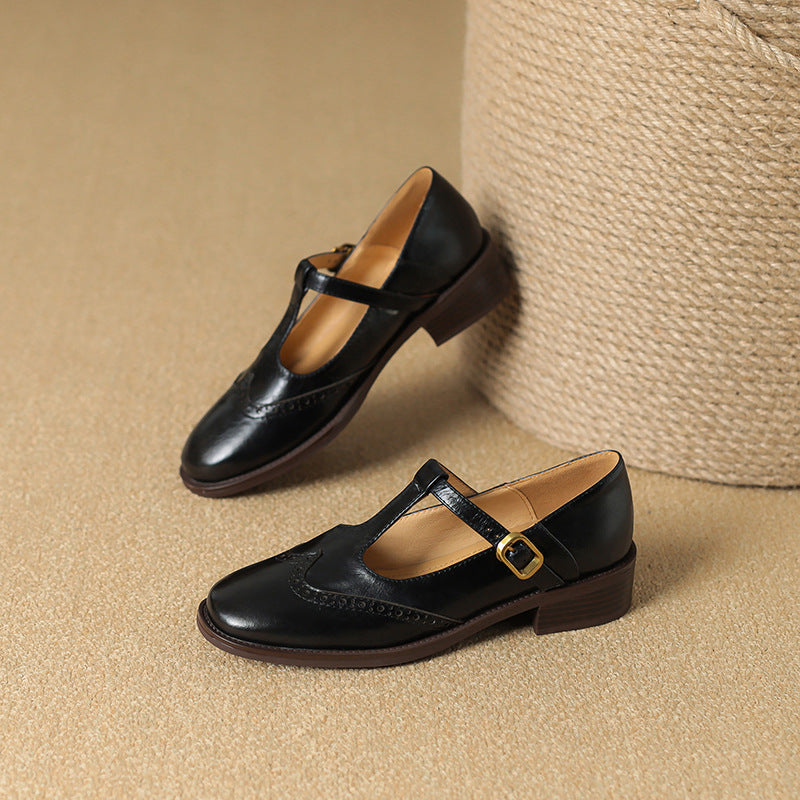 Aria | Polished T-Bar Brogue Mary Jane Shoes