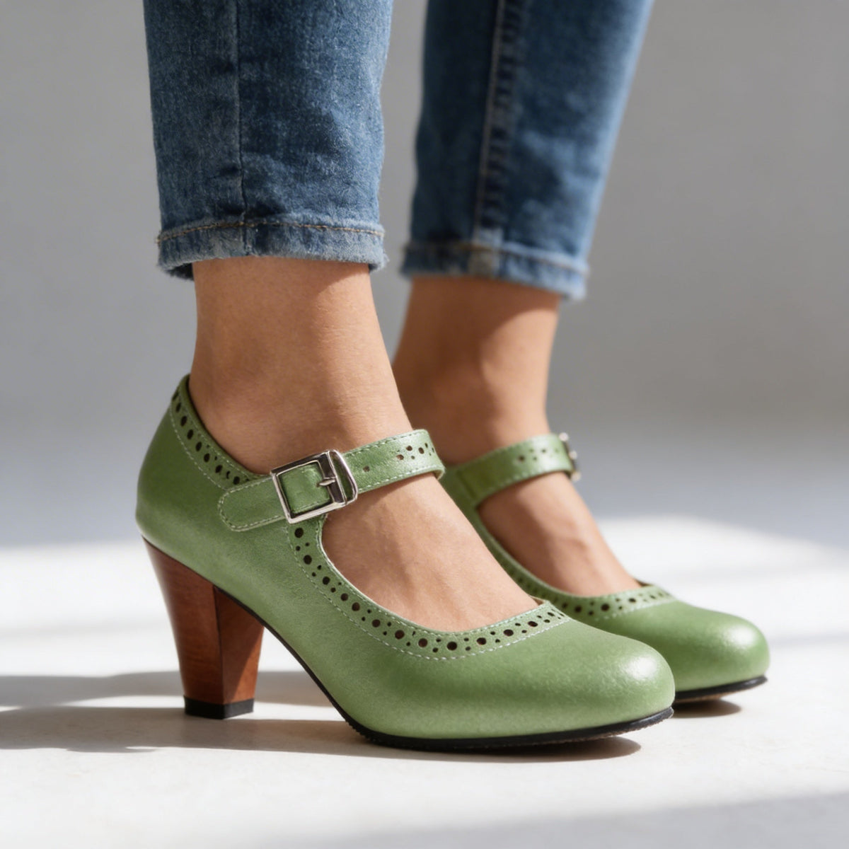 Aria | Relaxed Retro Brogue Mary Jane Heels