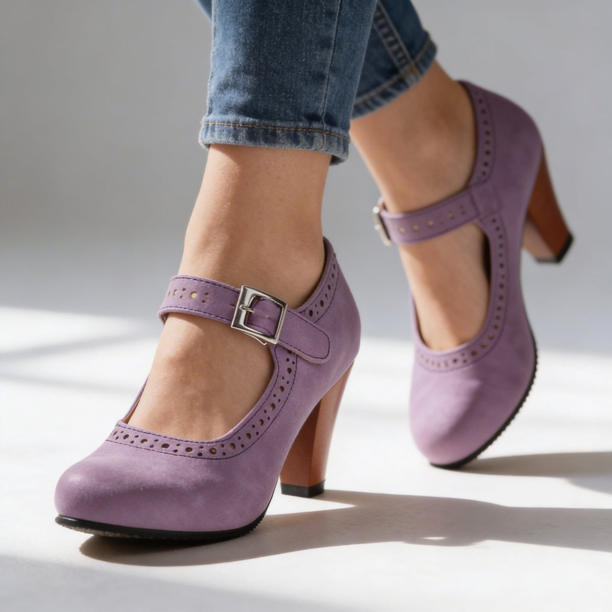 Aria | Relaxed Retro Brogue Mary Jane Heels