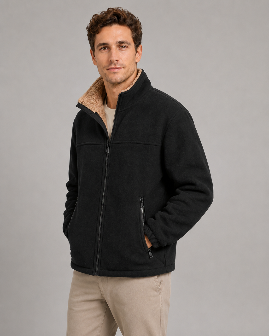 Arlo | Cosy Full Zip Stand Collar Mens Fleece Jacket