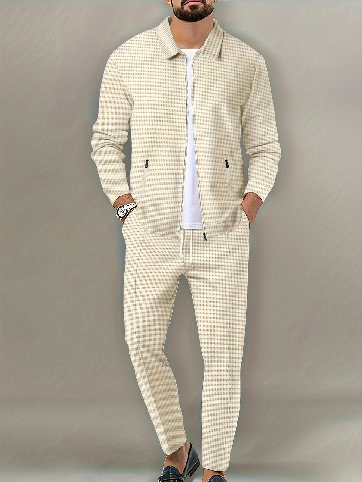 Arlo | Polished Textured Zip-Up Jacket Tracksuit Set