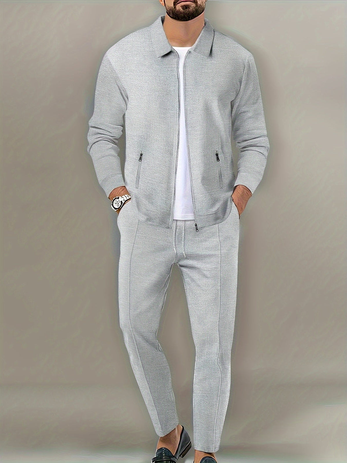 Arlo | Polished Textured Zip-Up Jacket Tracksuit Set