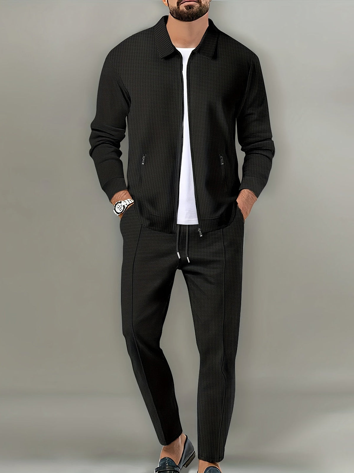 Arlo | Polished Textured Zip-Up Jacket Tracksuit Set