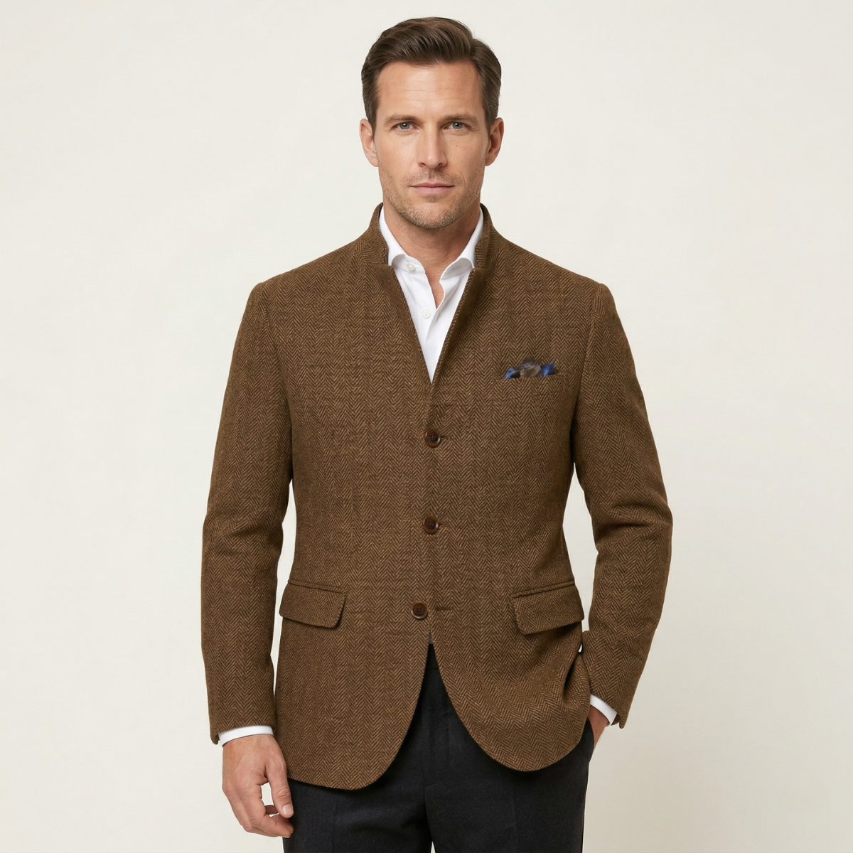 Arthur | Herringbone Slim Fit Single Breasted Tweed Jacket