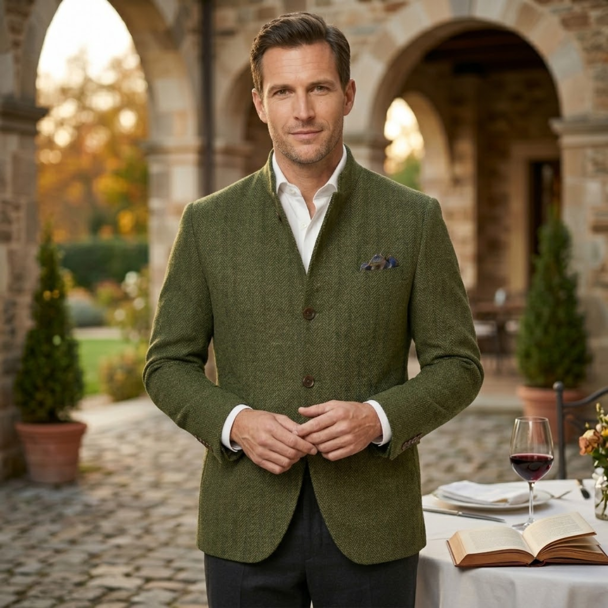 Arthur | Herringbone Slim Fit Single Breasted Tweed Jacket