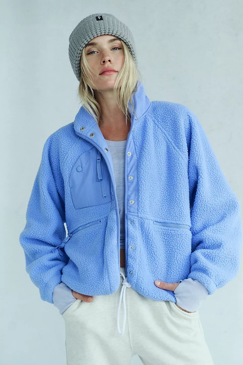 Athena | Elegant High Neck Sherpa Fleece Jacket with Zip Pockets